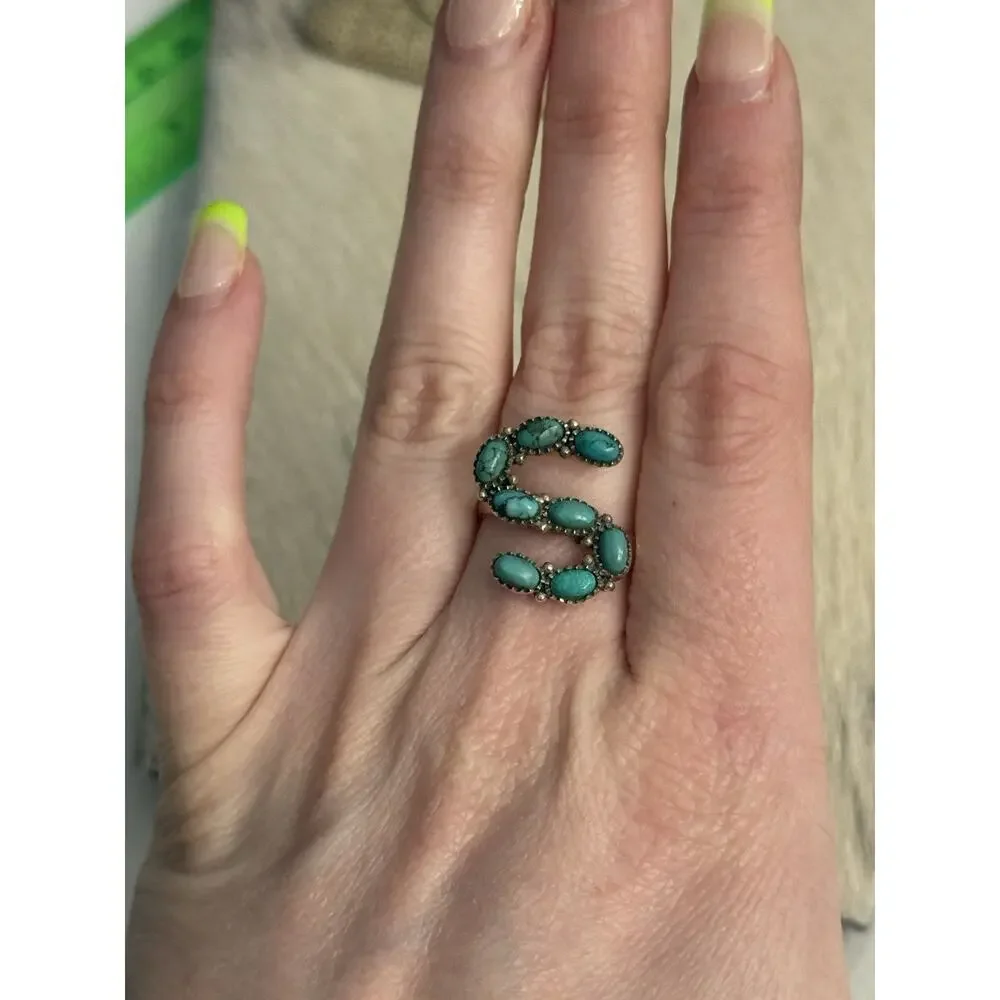 Sterling Silver 925 Blue Turquoise Multi-stone Letter Initial S Ring Size 9
